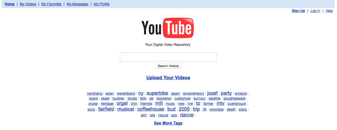 Youtube homepage in 2005