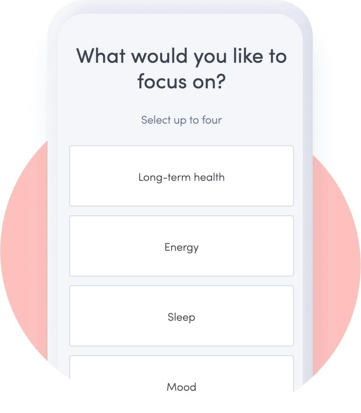 Phone asking what health goals you want to focus on