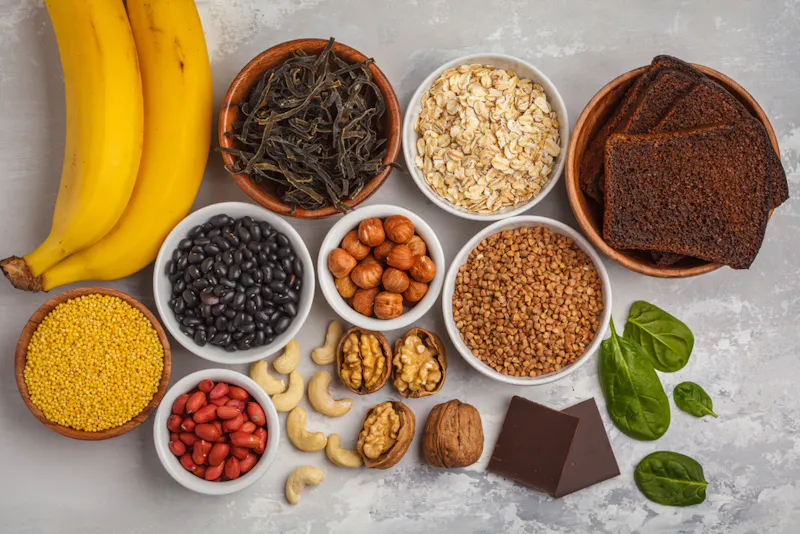 Magnesium foods — banana, black beans, nuts