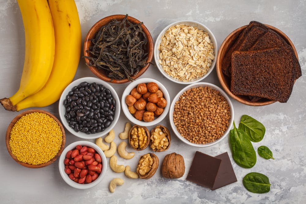 Magnesium foods — banana, black beans, nuts
