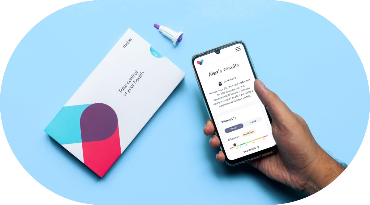 Thriva home blood test results on smart phone 