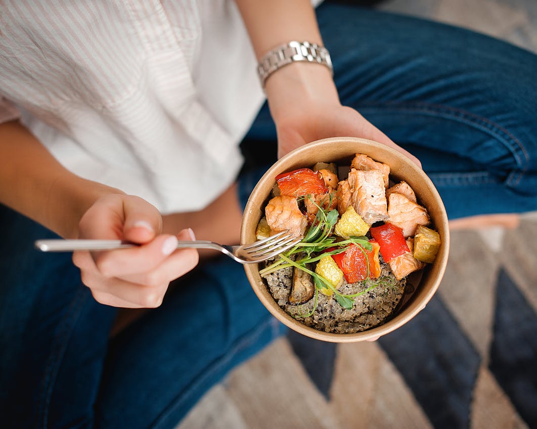 A person eating a healthy meal
