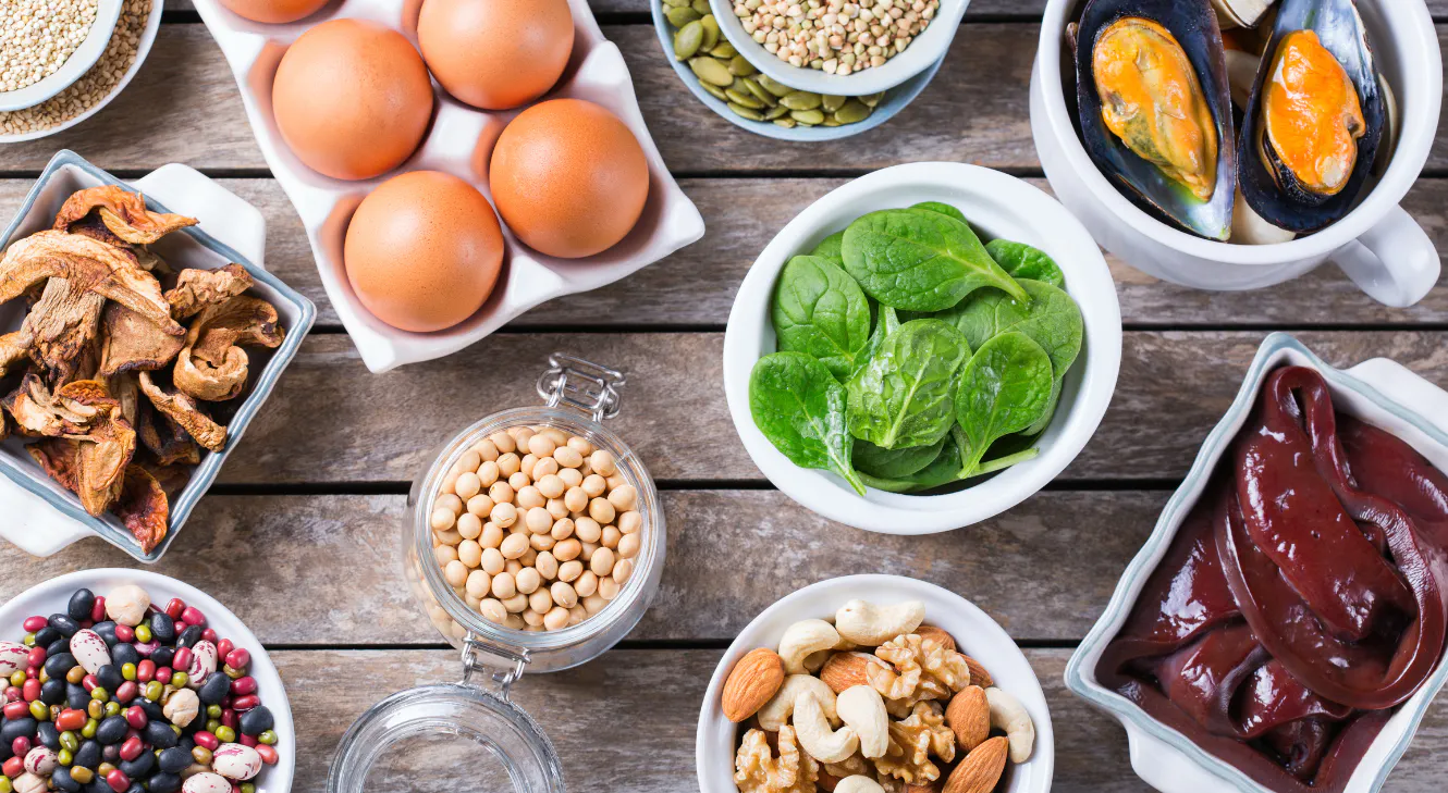 An assortment of iron-rich foods.