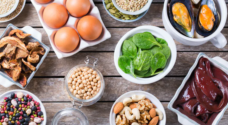 An assortment of iron-rich foods.