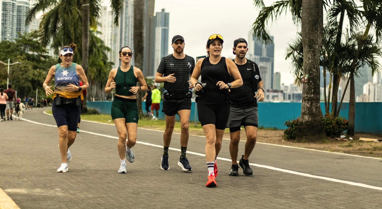 A group of people running.