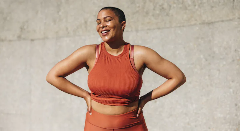 A woman wearing athletic clothes