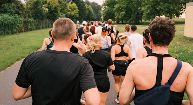 A group of people running outdoors.