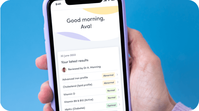 Thriva results on iPhone screen