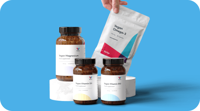 Thriva supplements on blue background