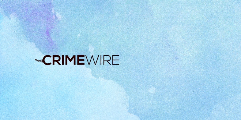 Crimewire logo over blue background