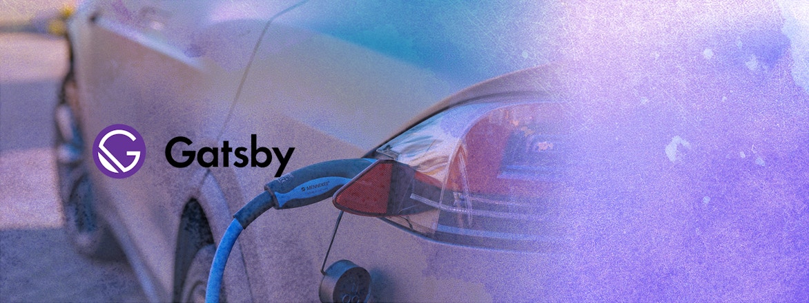 Gatsby js logo over an electric car being charged
