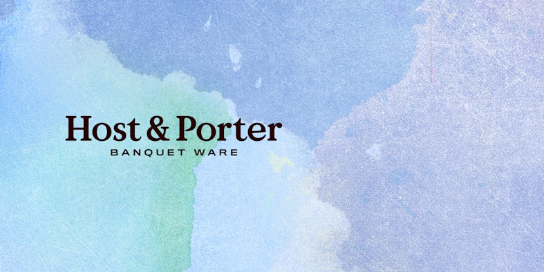 host and porter logo over blue background