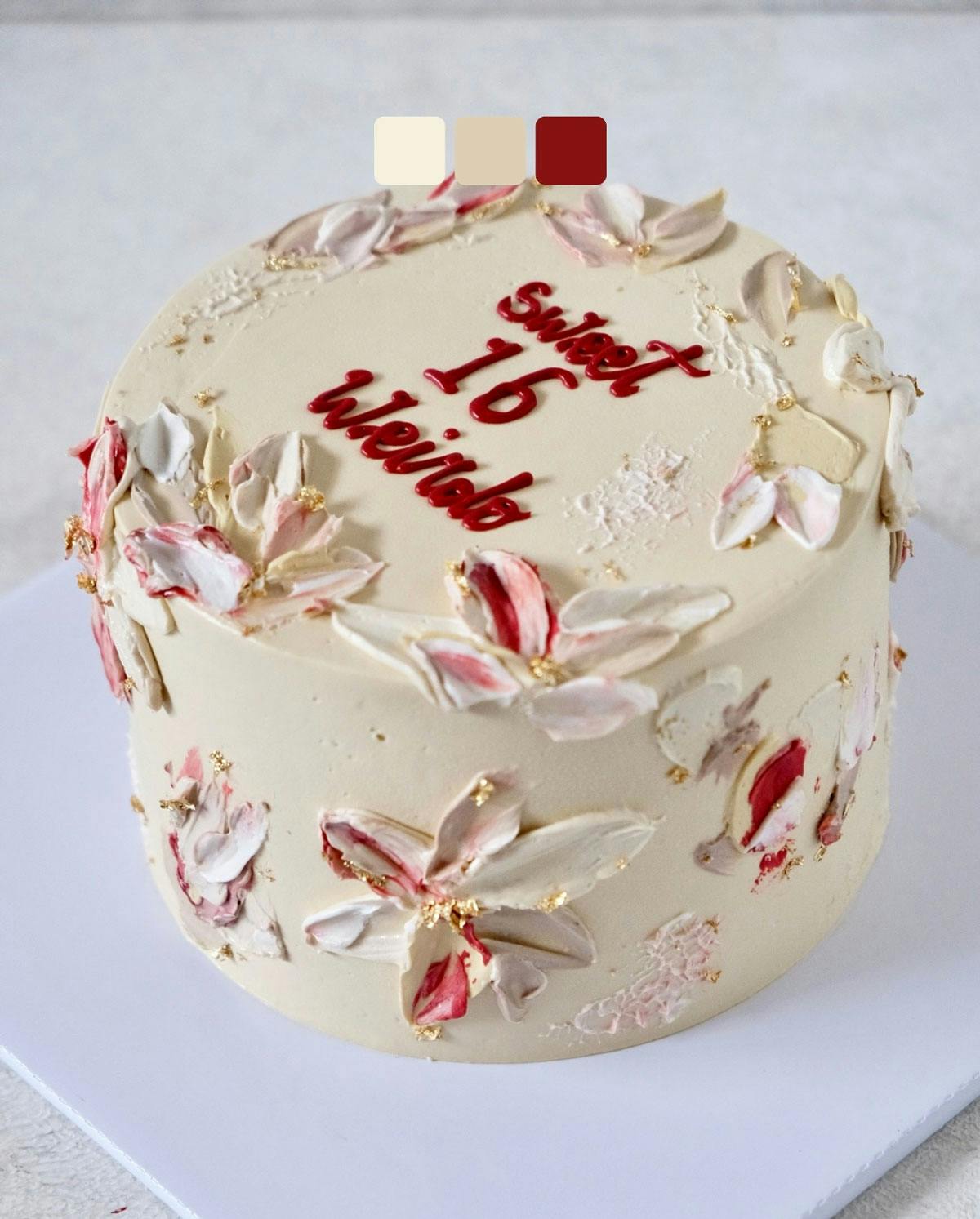 red, beige and cream cake design