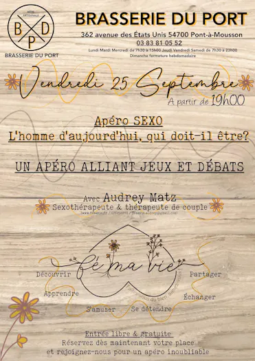 Apéro Sexo BDP 25.09.2026 Débat homme aujourd'hui audrey matz pont à mousson (54)