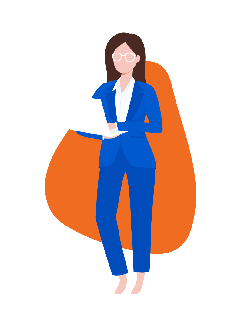 logo assist'experte fond orange costume bleu
