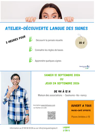 Affiche atelier découverte LSF association langue et signes saulxures les nancy