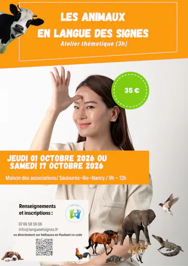 Affiche Annonce Atelier animaux lsf association langue et signes saulxures les nancy