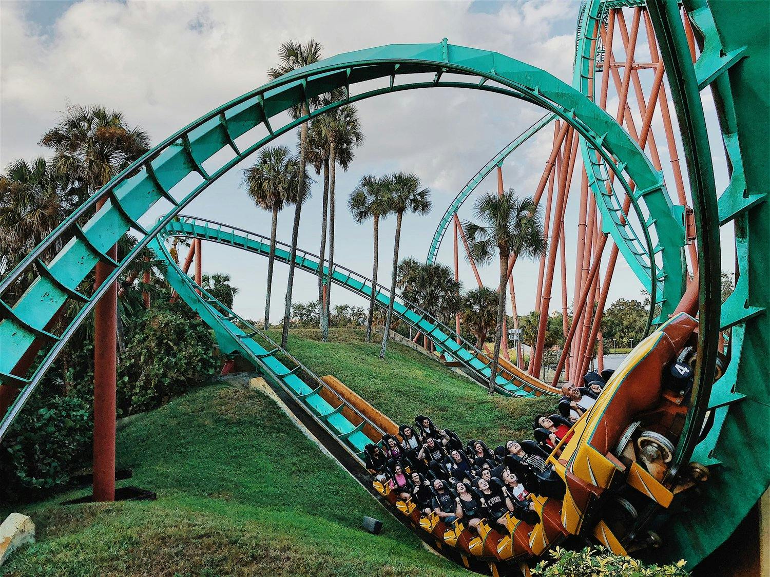 a group of people on a roller coaster