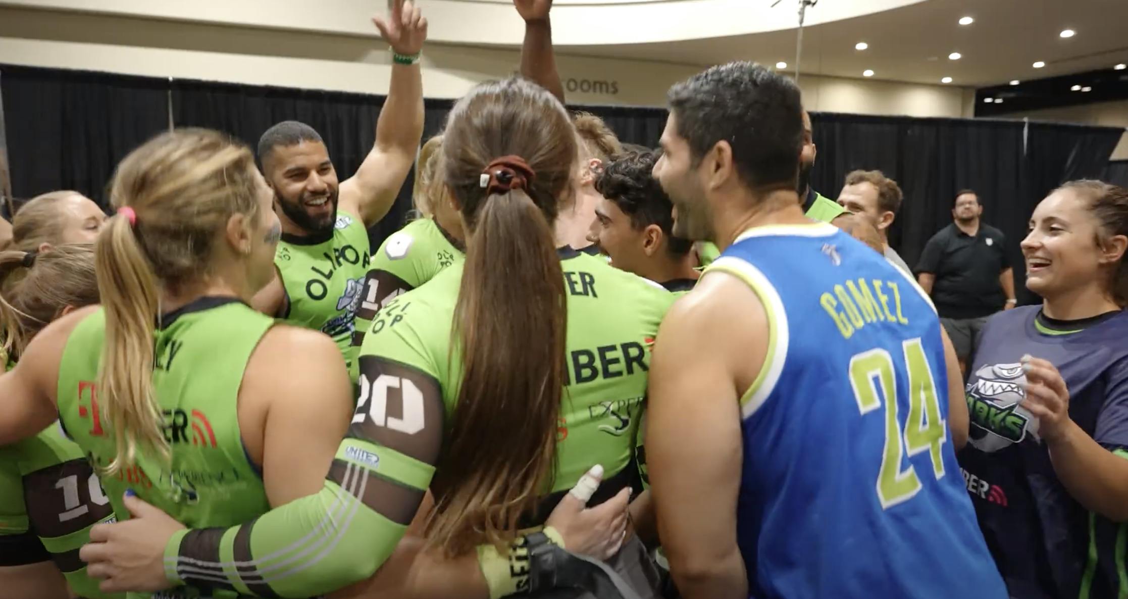 United Grid League Competing team in group huddle