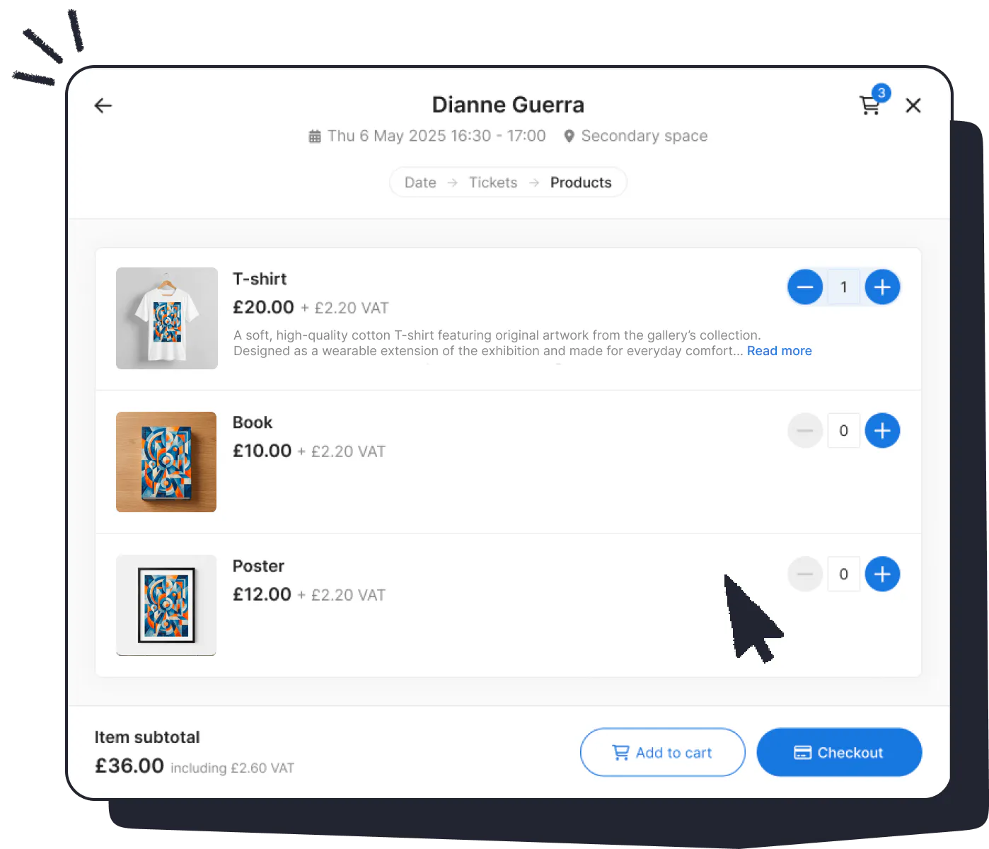 Adding Products to an order at the Ticket Tailor checkout