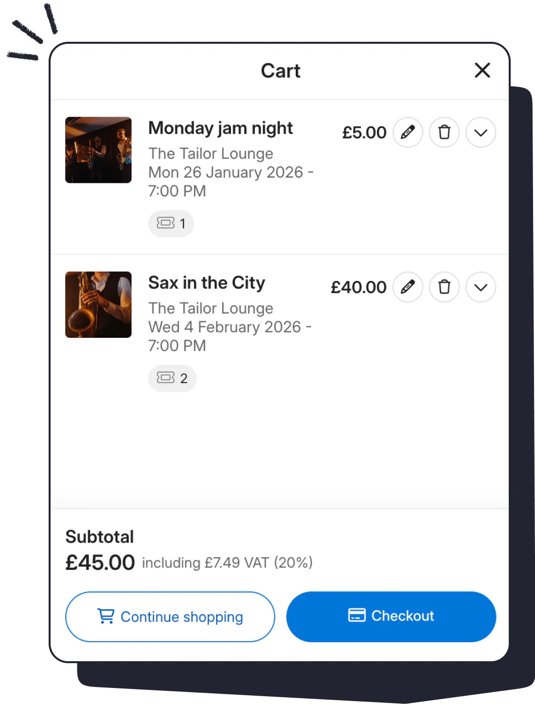 Ticket tailor multi-checkout basket