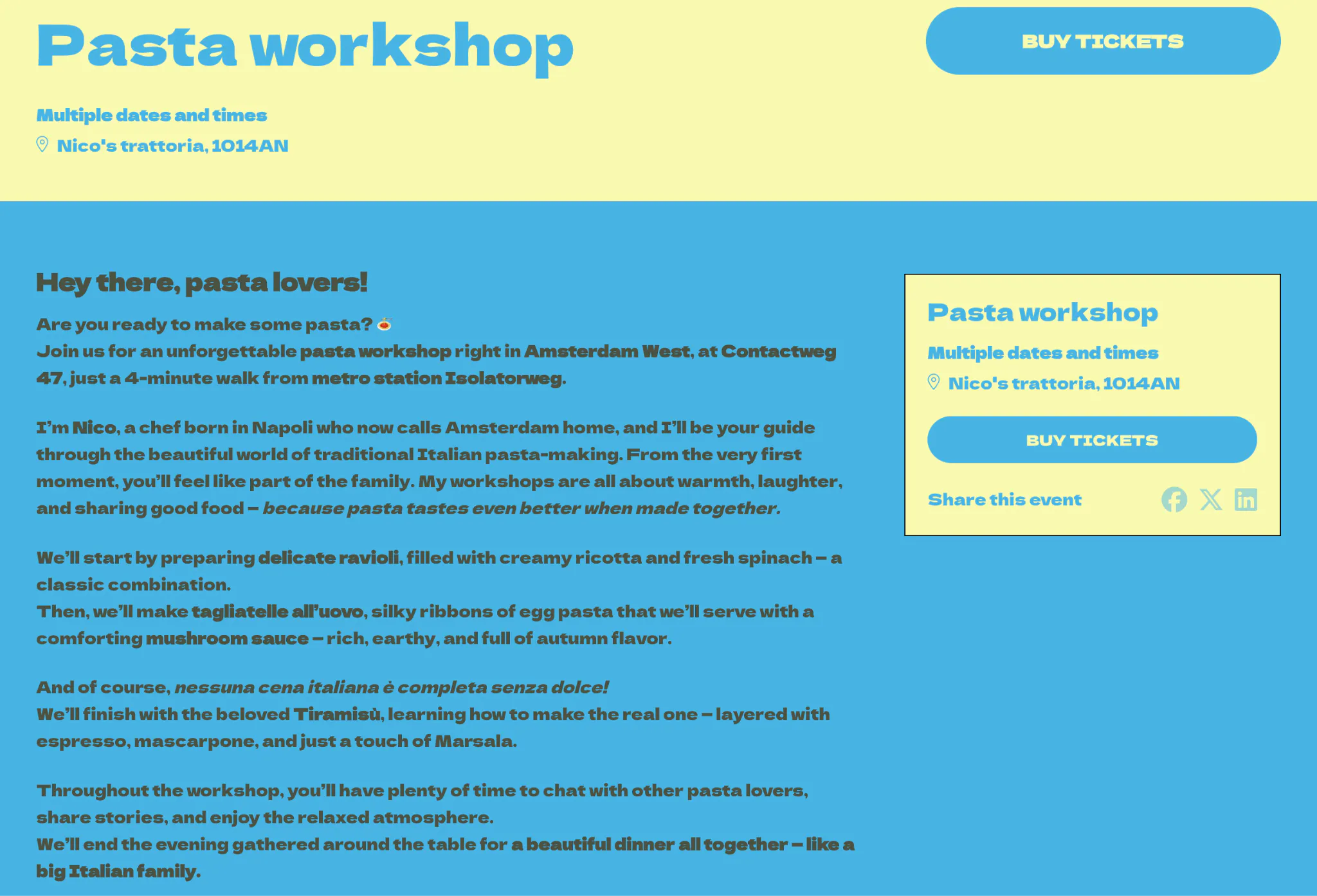 pasta workshop event page