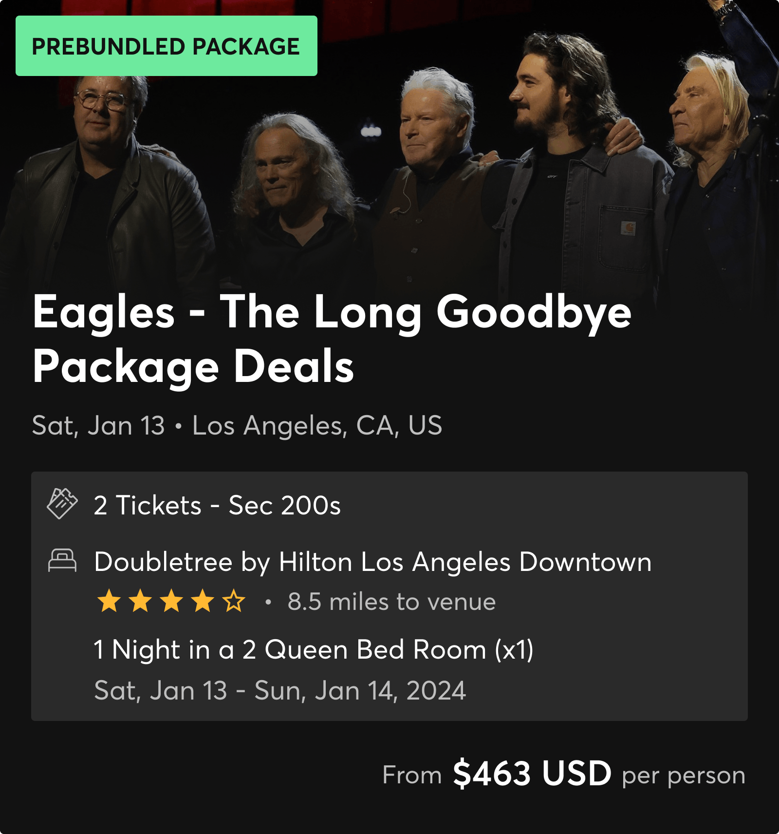 Eagles - The Long Goodbye Hotel Packages