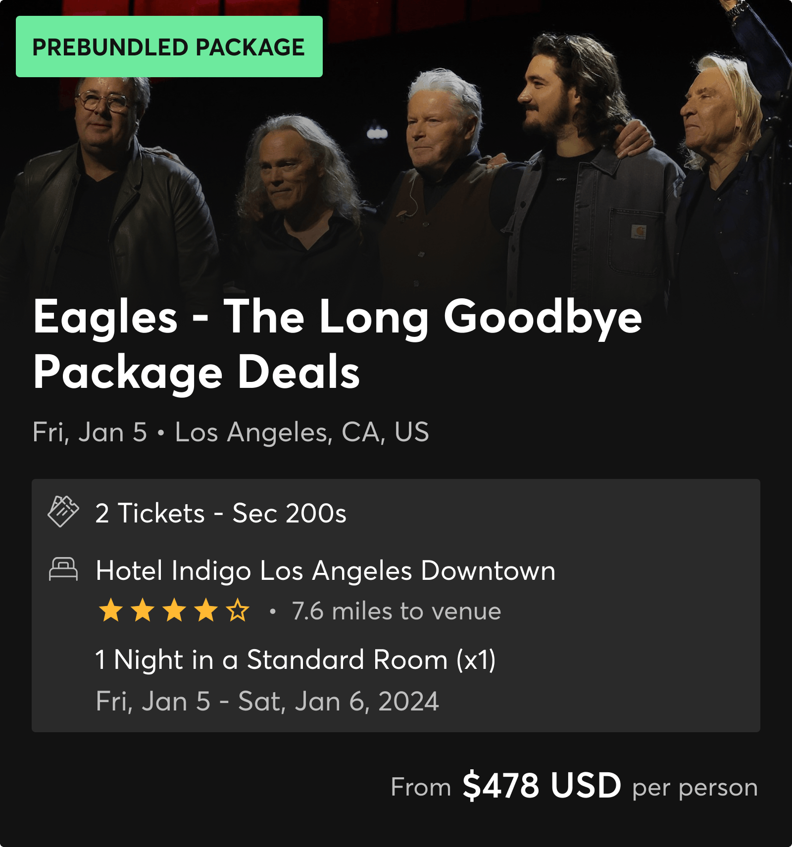 Eagles - The Long Goodbye Hotel Packages