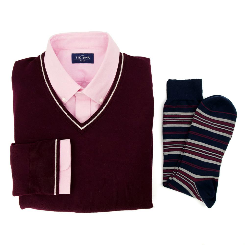 Variegated Stripe Sock Burgundy Combo