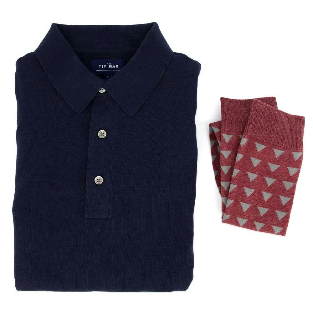 Navy Sweater Polo & Geo Socks Combo