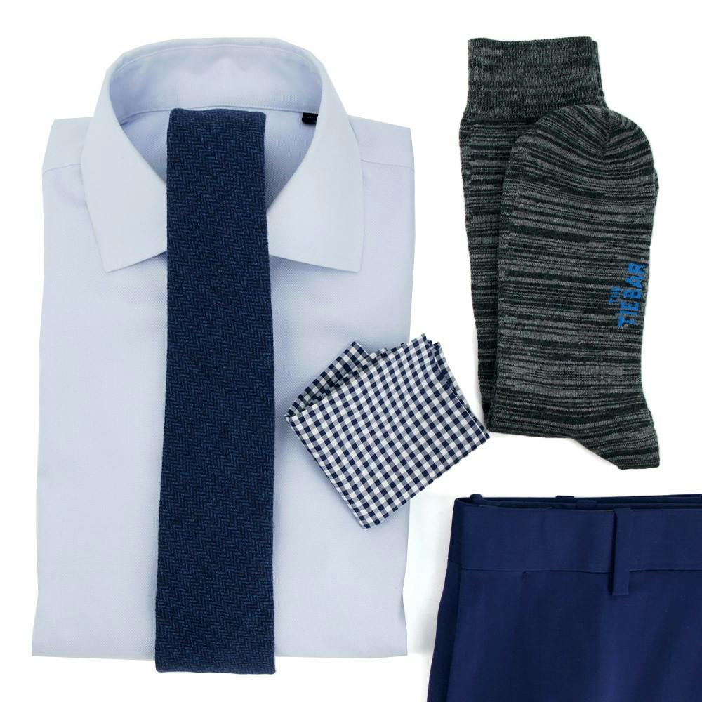 Unlined Herringbone Wool Navy Wedding Outfit
