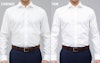 Side by side photo of Tie Bar button down shirts in Standard and Trim fits