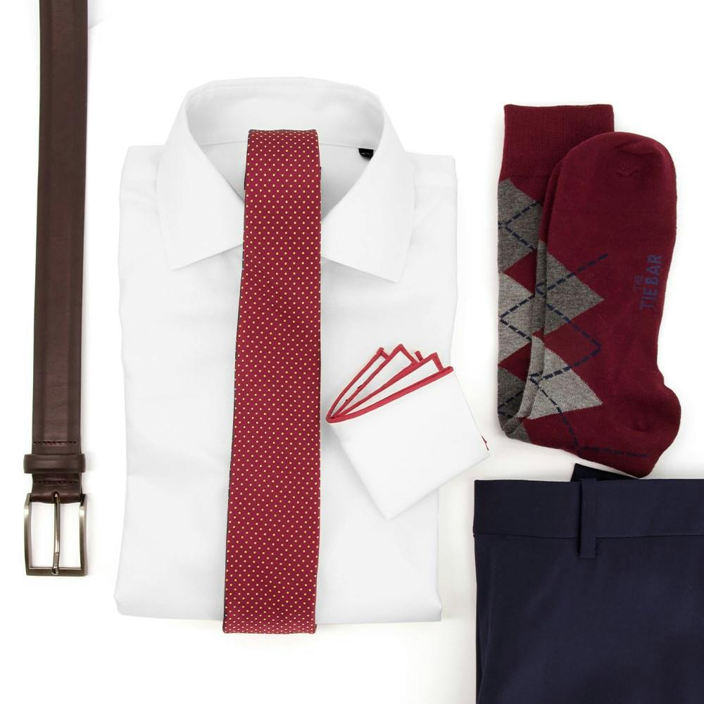 Burgundy Micro-Pindot Wedding Outfit