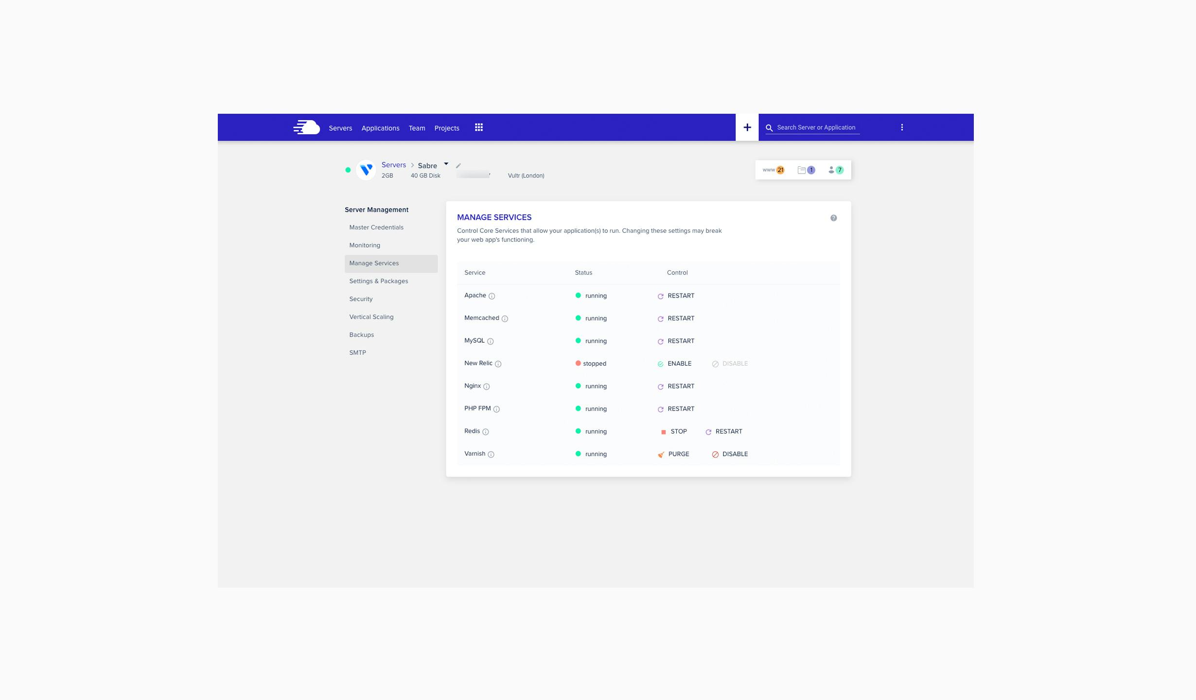 Cloudways server management portal