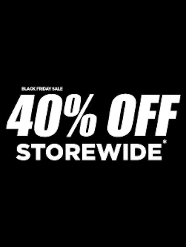 Text reads "Black Friday Sale 40% Off Storewide" on a black background in bold white letters.