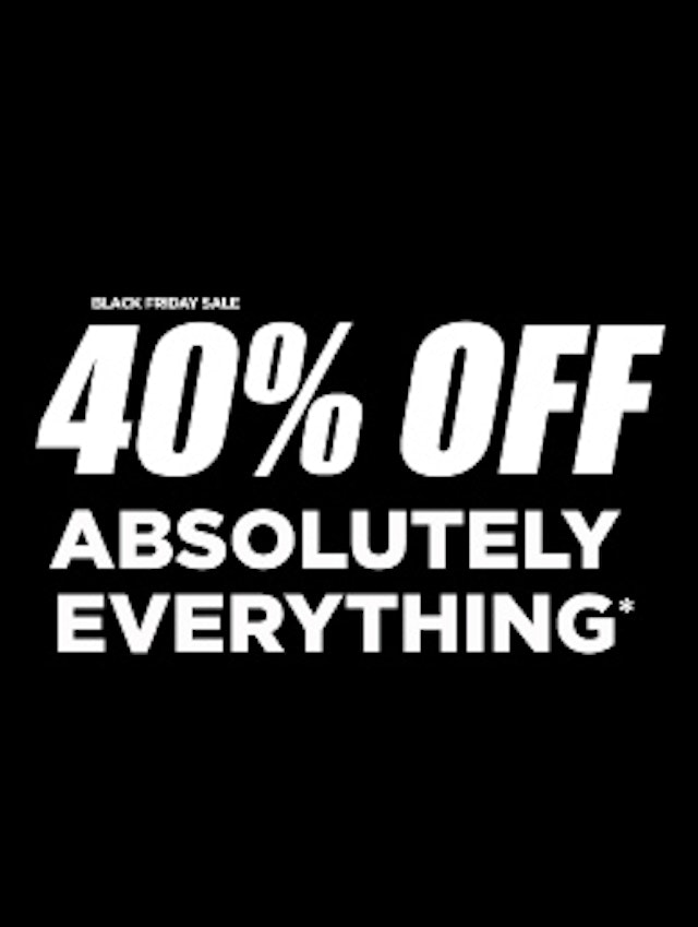 Black background with bold white text that reads "Black Friday Sale 40% Off Absolutely Everything.