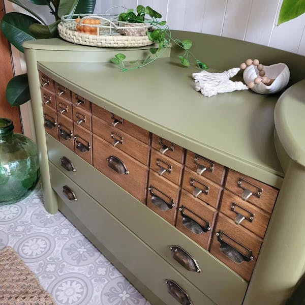 olive green wooden cabinet