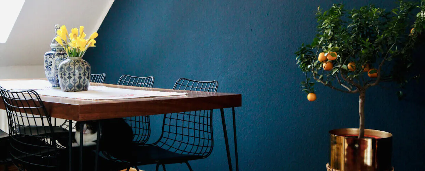 Dining room painted with a blue RAL paint colour