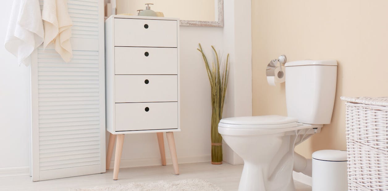 Pale pink and white bathroom