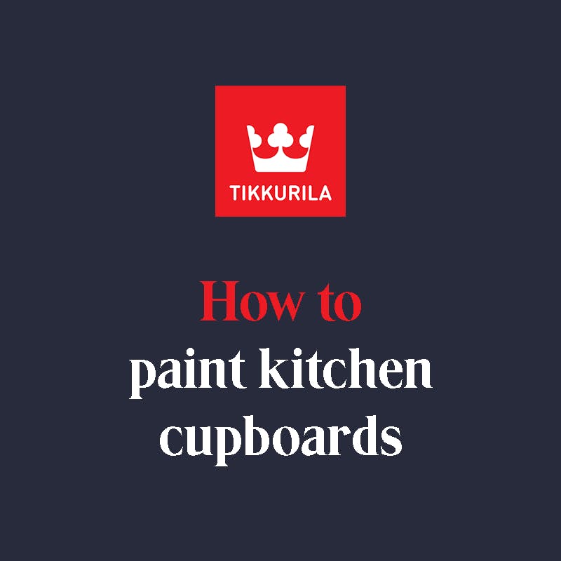 blue text box how to paint kitchen cupboards