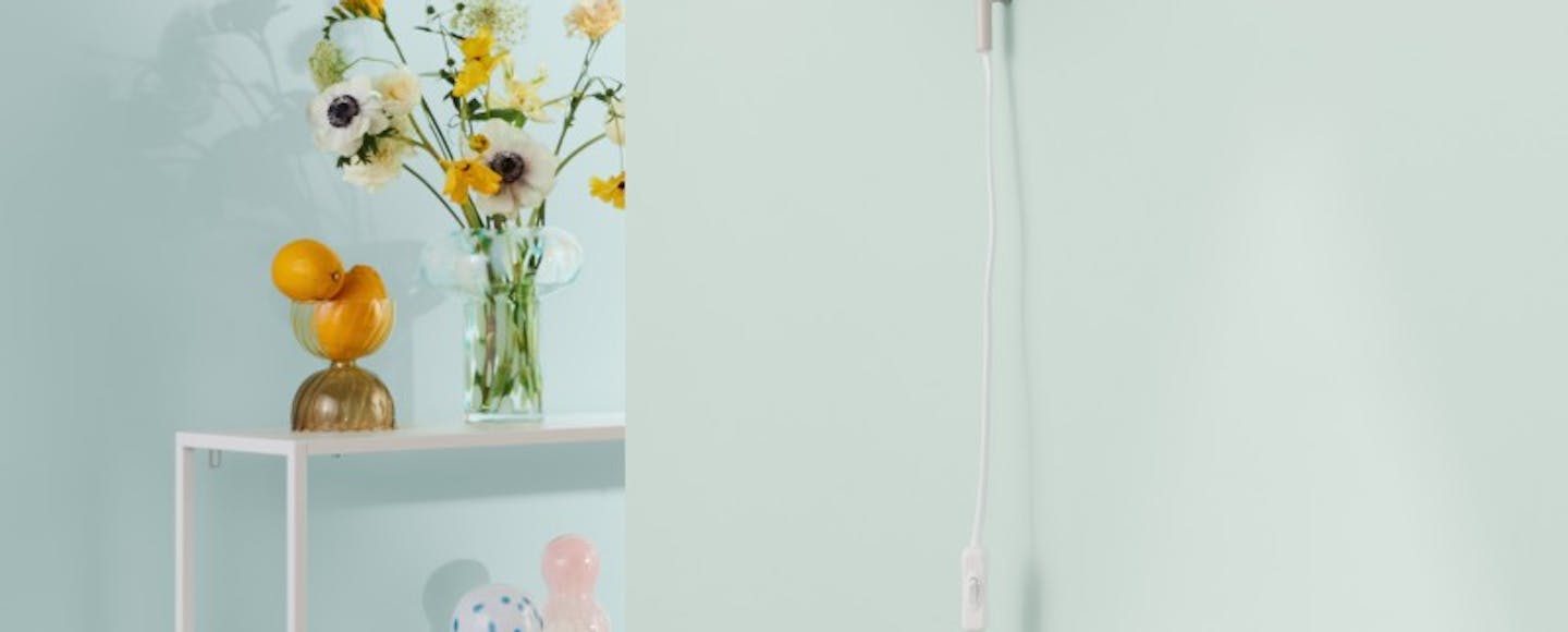 Delicate pale green bathroom wall