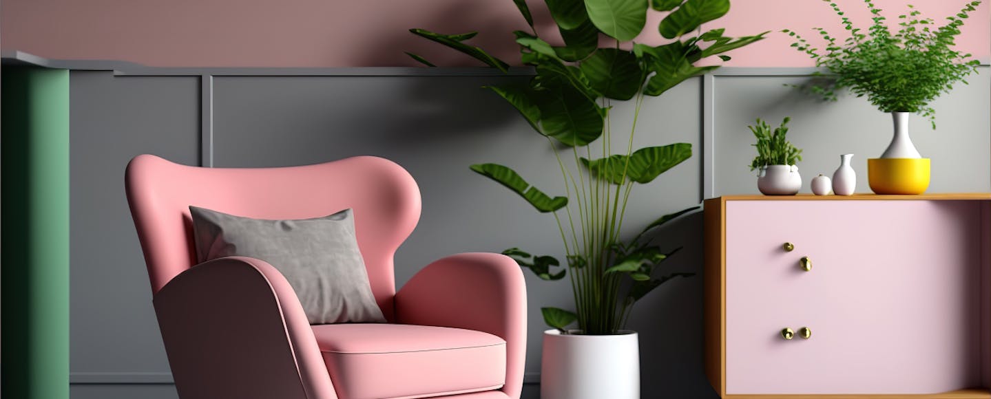 Living room painted with a subtle pink RAL paint colour