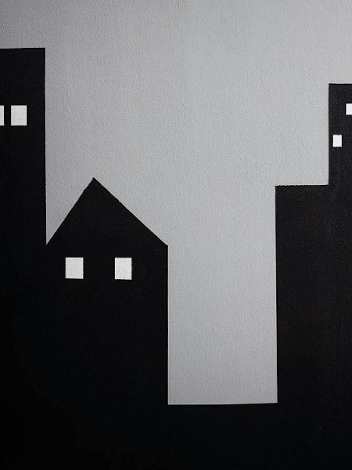 Glow in the dark cityscape mural left image