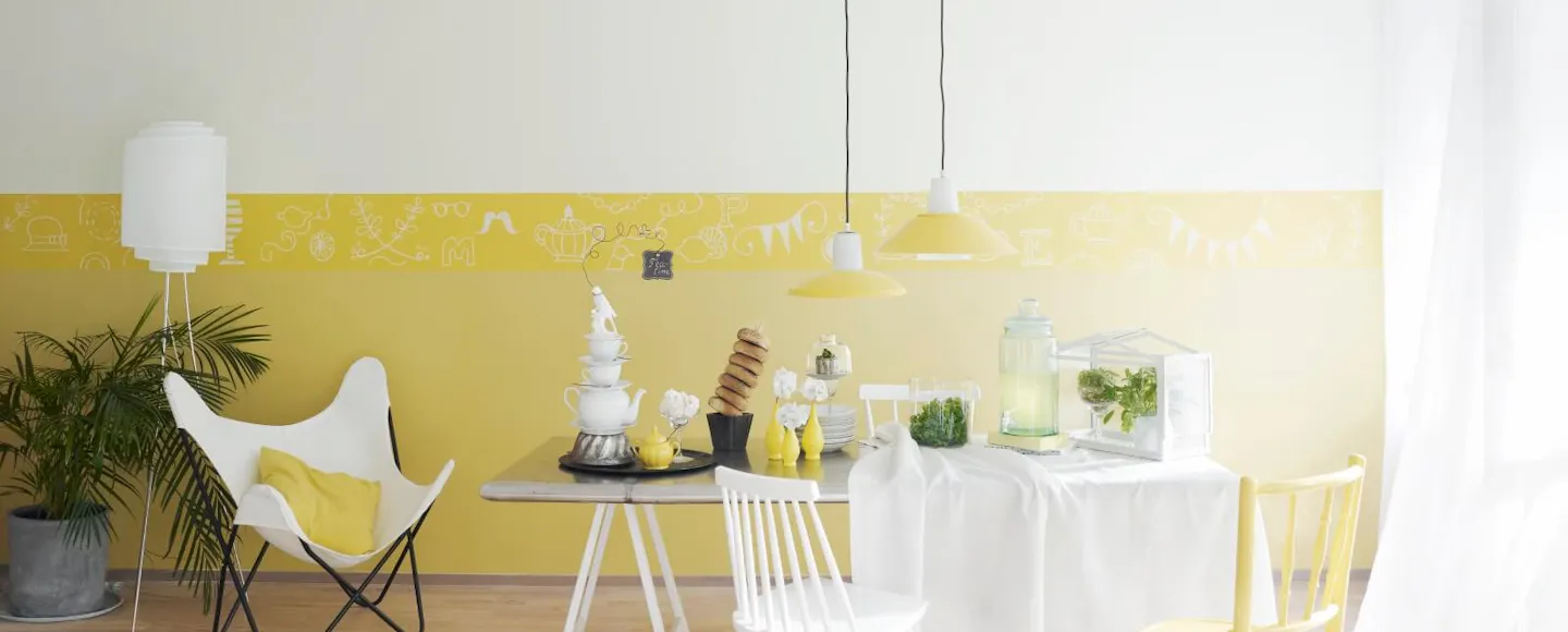 white and yellow kitchen wall