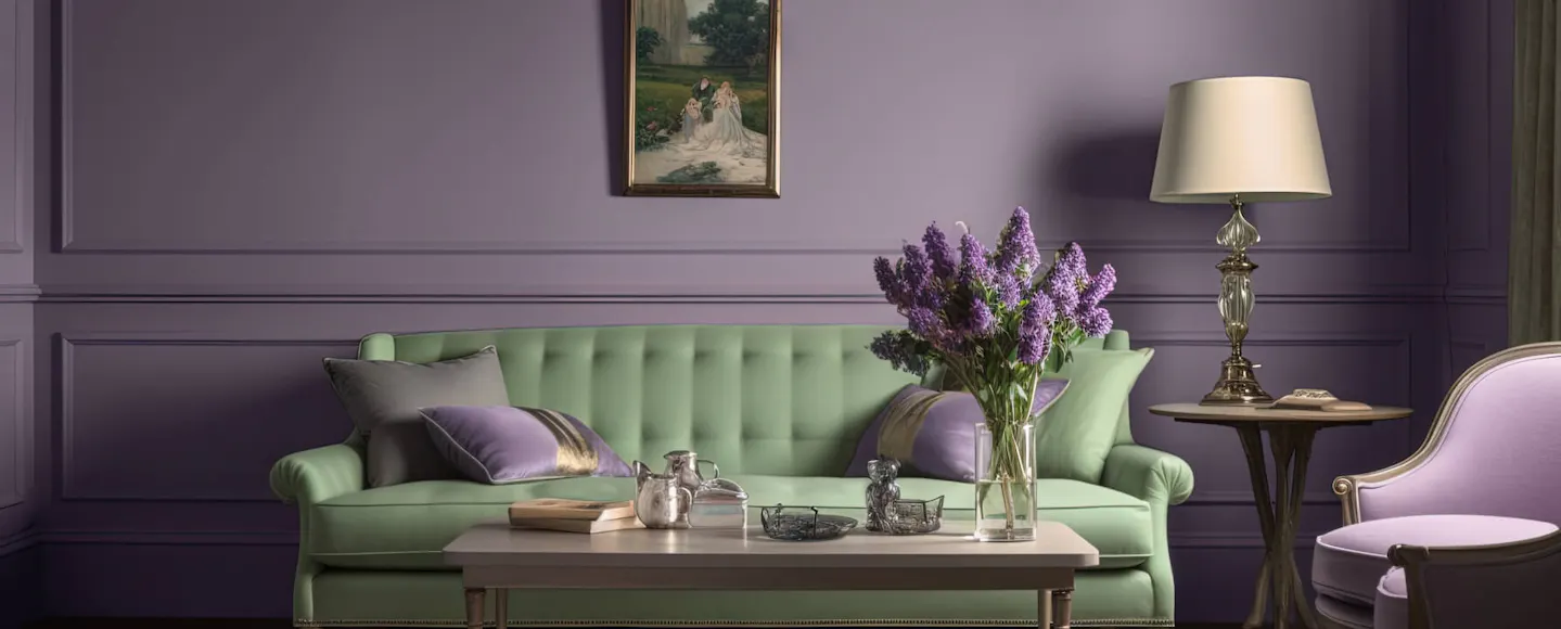 Living room with a dusky purple wall