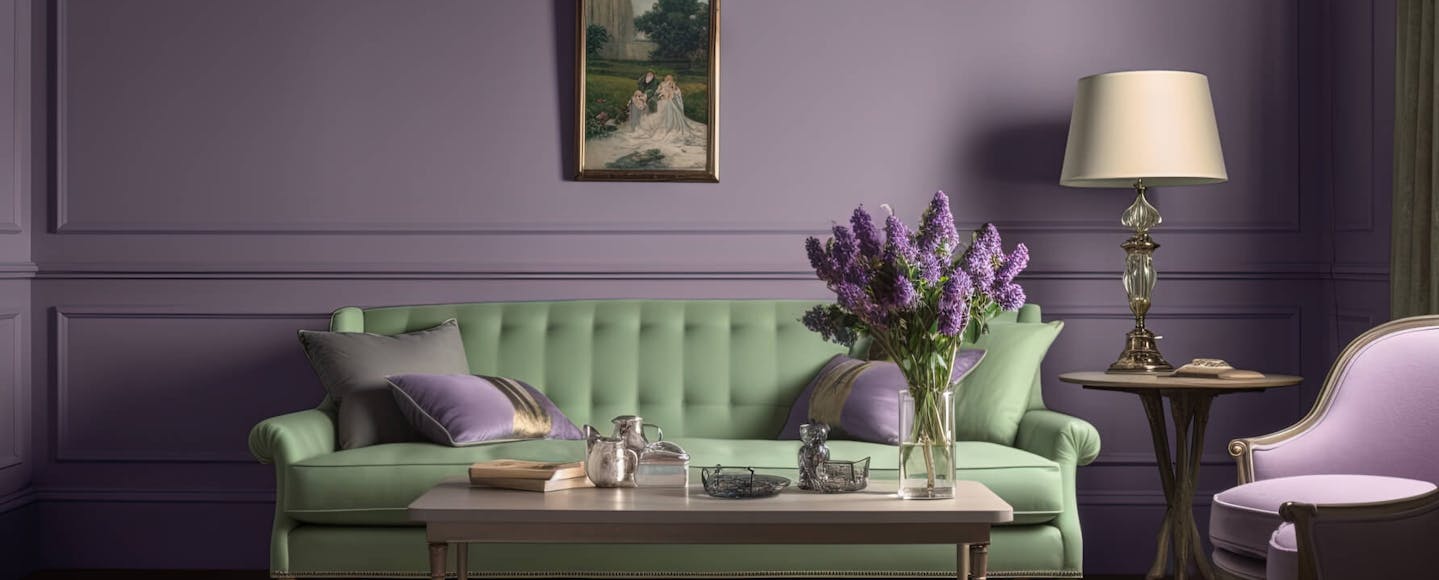 Living room painted with a purple RAL paint colour