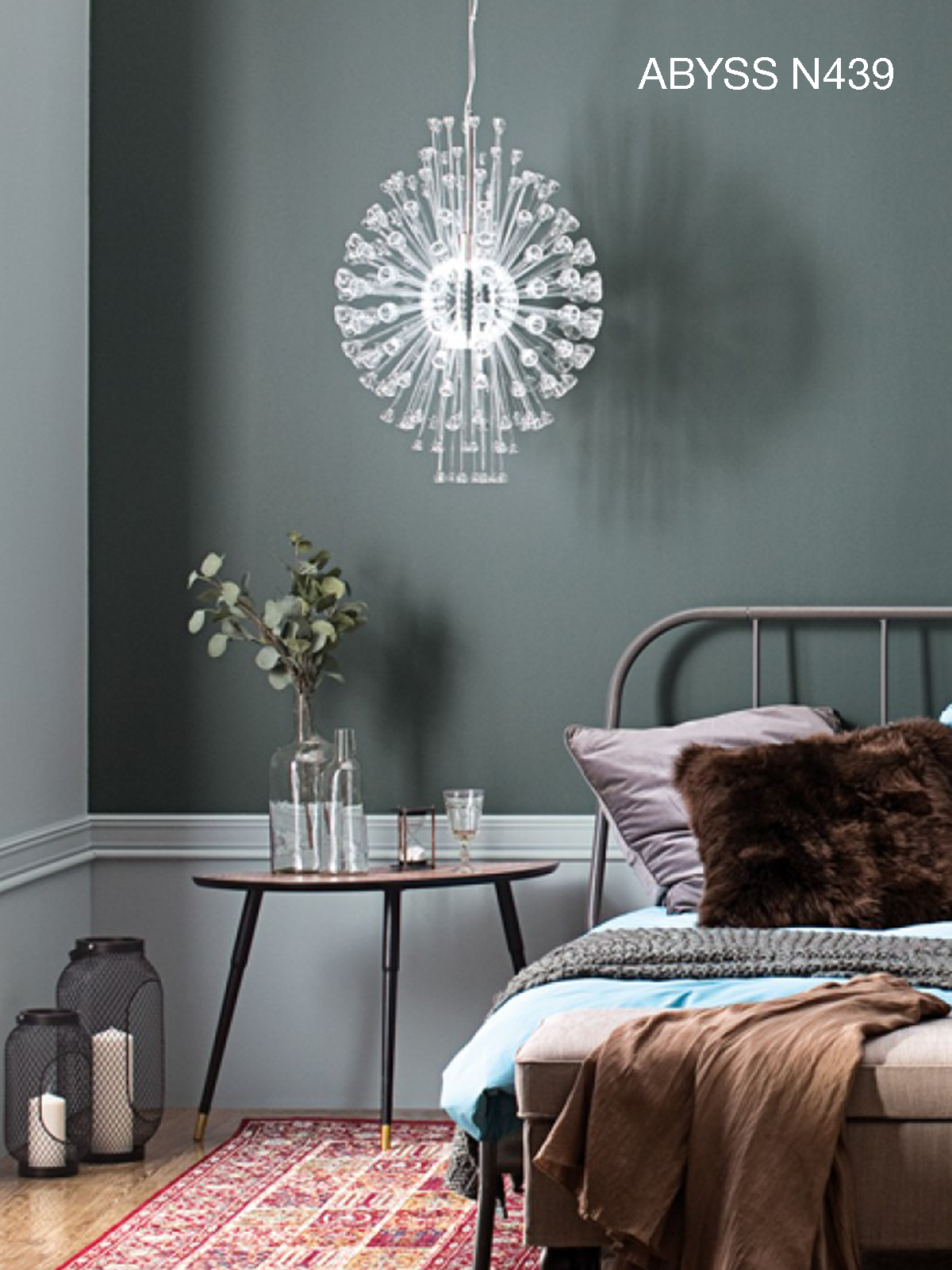 bedroom wall painted with Abyss N439