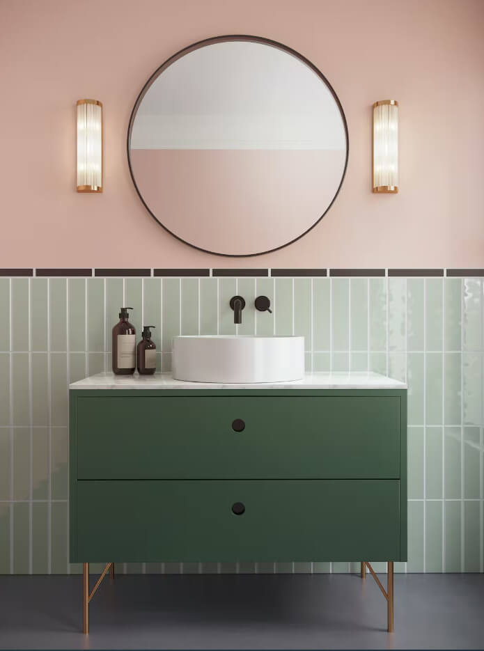 green and pink bathroom