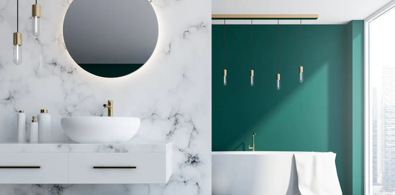 Bright emerald bathroom wall