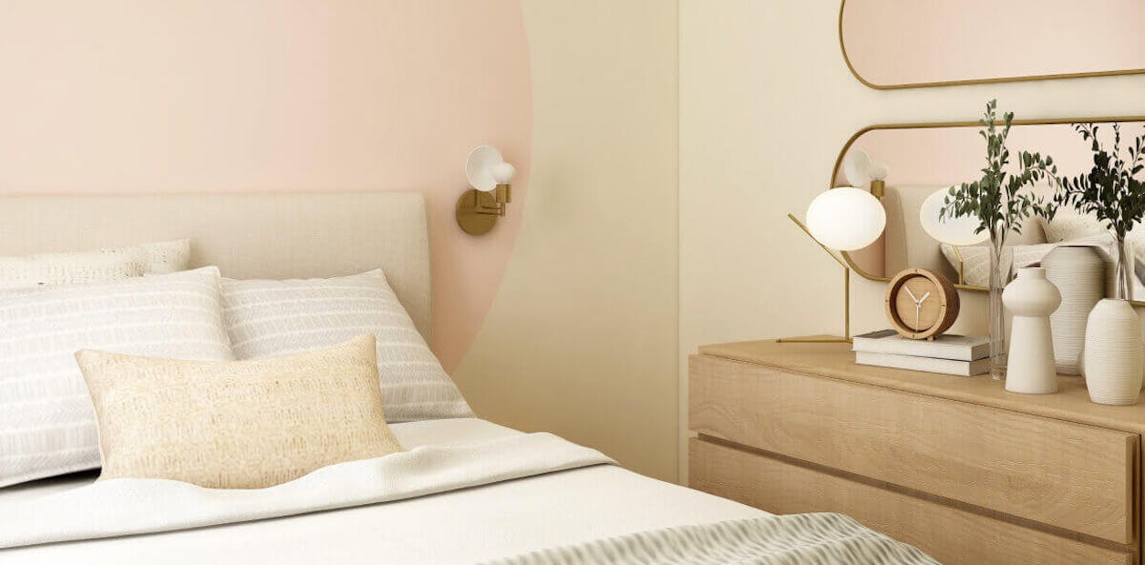 light pink and beige bedroom